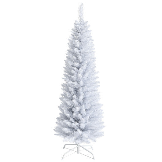 Costway Slim Artificial Christmas Pencil Tree with PVC Needles and Folding Metal Stand-5' W2B