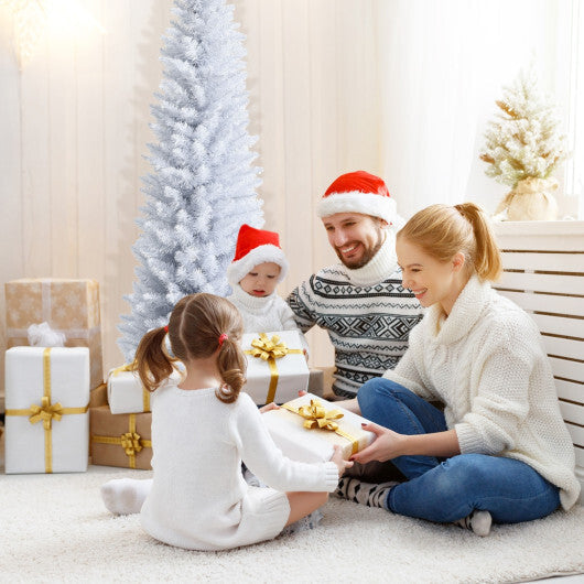 Costway Slim Artificial Christmas Pencil Tree with PVC Needles and Folding Metal Stand-5' W2B