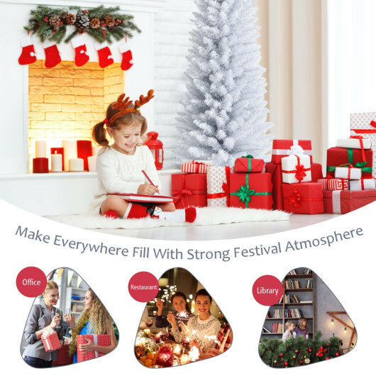 Costway 6 Feet Unlit Artificial Slim Pencil Christmas Tree with Metal Stand W2B