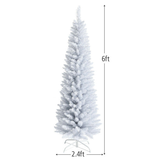 Costway 6 Feet Unlit Artificial Slim Pencil Christmas Tree with Metal Stand W2B