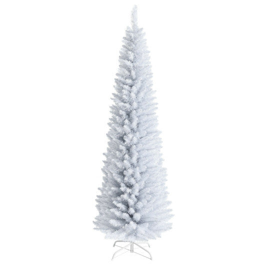 Costway 7 Feet Unlit Artificial Slim Christmas Pencil Tree with Metal Stand-7 ft W2B