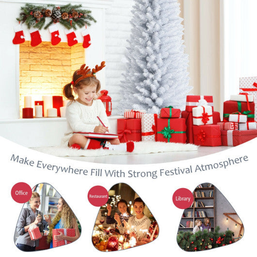 Costway 7 Feet Unlit Artificial Slim Christmas Pencil Tree with Metal Stand-7 ft W2B