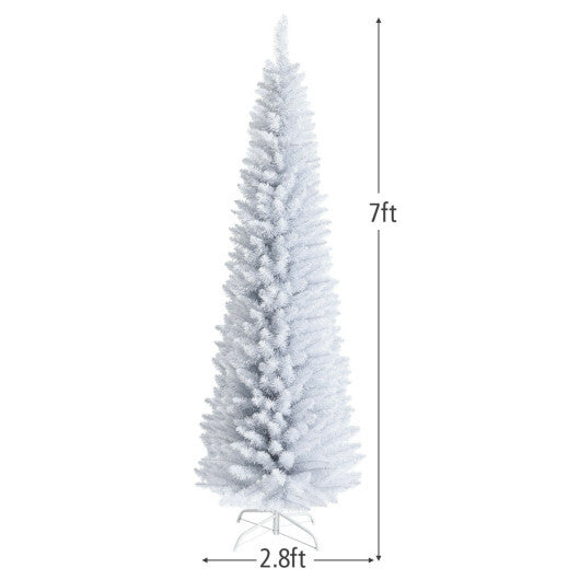 Costway 7 Feet Unlit Artificial Slim Christmas Pencil Tree with Metal Stand-7 ft W2B