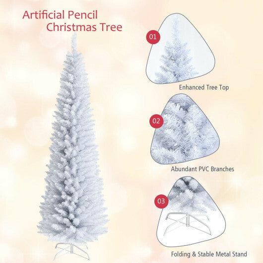 Costway 7 Feet Unlit Artificial Slim Christmas Pencil Tree with Metal Stand-7 ft W2B