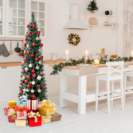 Costway Snowy Artificial Pencil Christmas Tree with Pine Cones-5 ft W2B