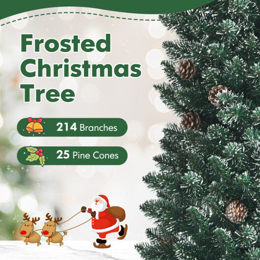 Costway Snowy Artificial Pencil Christmas Tree with Pine Cones-5 ft W2B