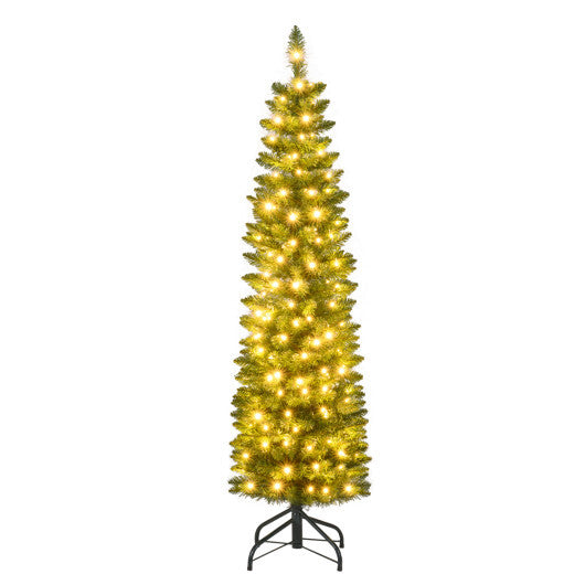 Costway 5 Feet Pre-lit Pencil Artificial Christmas Tree with 150 Warm White LED Lights-5 ft W2B