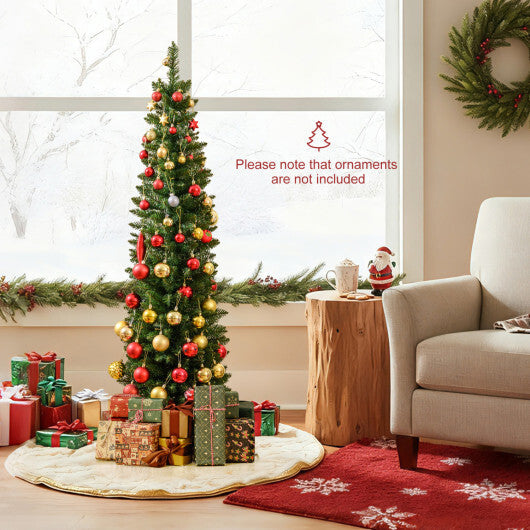 Costway 5 Feet Pre-lit Pencil Artificial Christmas Tree with 150 Warm White LED Lights-5 ft W2B