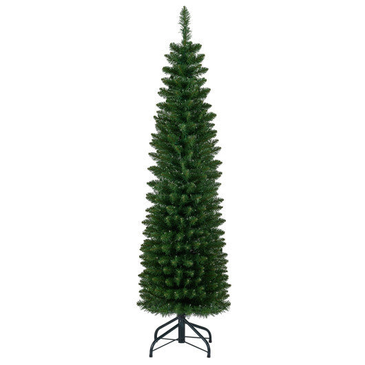 Costway 5 Feet Pre-lit Pencil Artificial Christmas Tree with 150 Warm White LED Lights-5 ft W2B