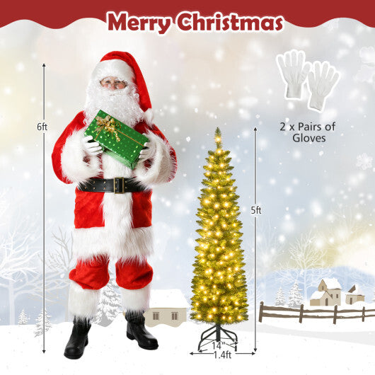 Costway 5 Feet Pre-lit Pencil Artificial Christmas Tree with 150 Warm White LED Lights-5 ft W2B