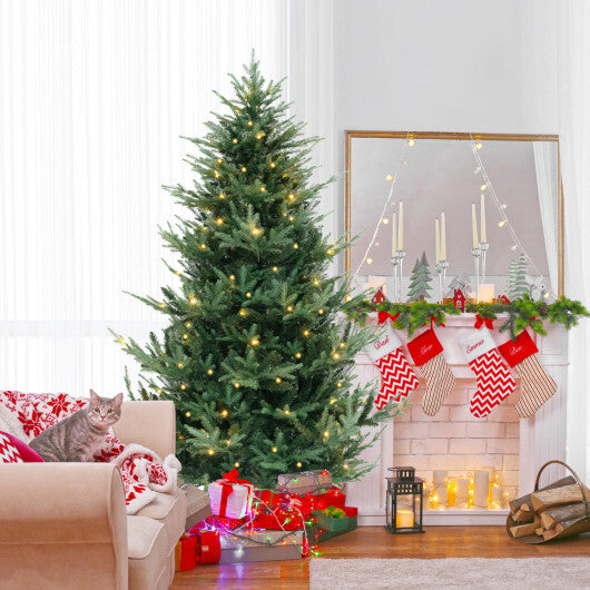 Costway 7 FT Pre-Lit Artificial Hinged Xmas Tree with 778/1480 PVC and PE Branch Tips-L W2B