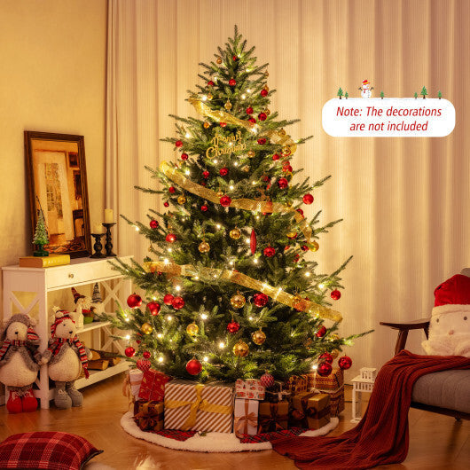 Costway 7 FT Pre-Lit Artificial Hinged Xmas Tree with 778/1480 PVC and PE Branch Tips-L W2B
