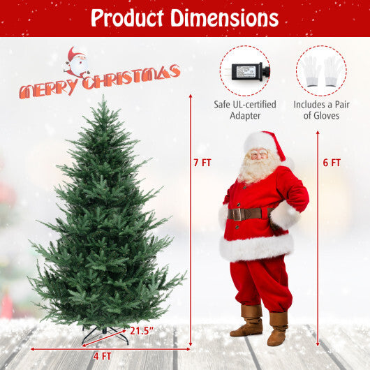 Costway 7 FT Pre-Lit Artificial Hinged Xmas Tree with 778/1480 PVC and PE Branch Tips-L W2B