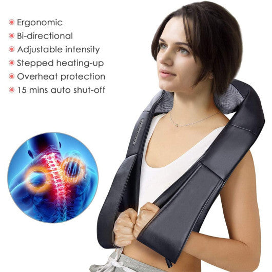 Costway Shiatsu Back and Neck Massager Kneading Shoulder Massage Pillow with Heat Straps