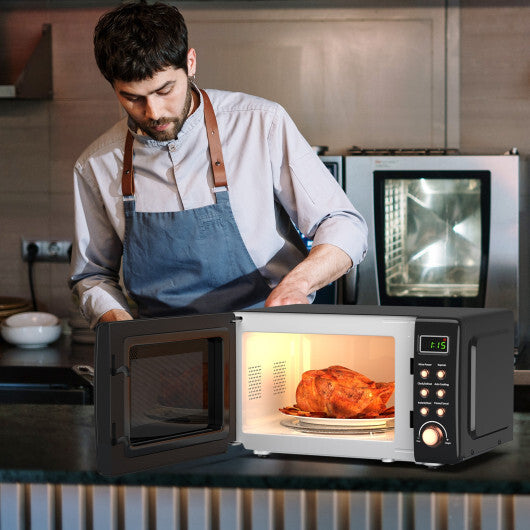 Costway 0.7Cu.ft Retro Countertop Microwave Oven 700W LED Display Glass Turntable New W2B