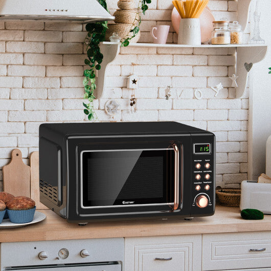 Costway 0.7Cu.ft Retro Countertop Microwave Oven 700W LED Display Glass Turntable New W2B