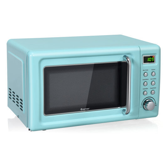 Costway 0.7Cu.ft Retro Countertop Microwave Oven 700W LED Display Glass Turntable Green W2B