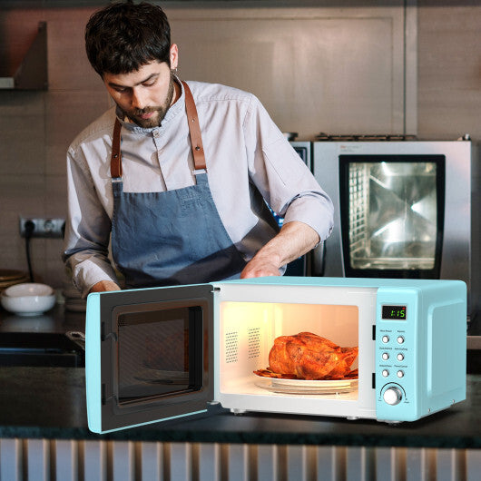 Costway 0.7Cu.ft Retro Countertop Microwave Oven 700W LED Display Glass Turntable Green W2B