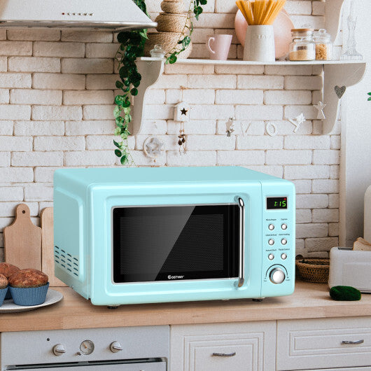 Costway 0.7Cu.ft Retro Countertop Microwave Oven 700W LED Display Glass Turntable Green W2B