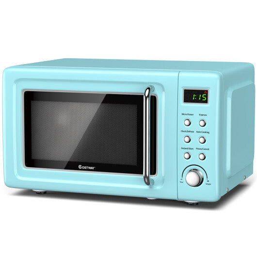 Costway 0.7Cu.ft Retro Countertop Microwave Oven 700W LED Display Glass Turntable Green W2B