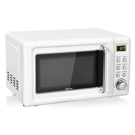 Costway 0.7Cu.ft Retro Countertop Microwave Oven 700W LED Display Glass Turntable White W2B
