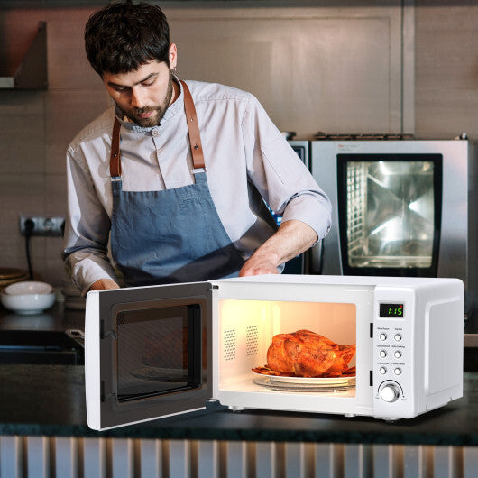 Costway 0.7Cu.ft Retro Countertop Microwave Oven 700W LED Display Glass Turntable White W2B