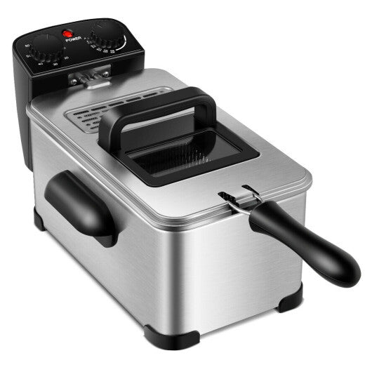 Costway Electric Deep Fryer 3.2 QT/12-Cup Stainless Steel 1700W with Frying Basket W2B