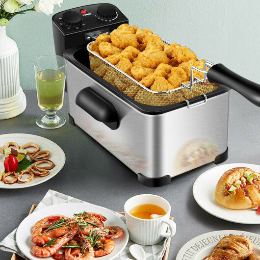 Costway Electric Deep Fryer 3.2 QT/12-Cup Stainless Steel 1700W with Frying Basket W2B