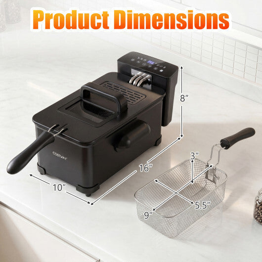 Costway 3.2-Qt Electric Deep Fryer with 1700W LED Touch Screen and Enamel Oil Tank-Black W2B