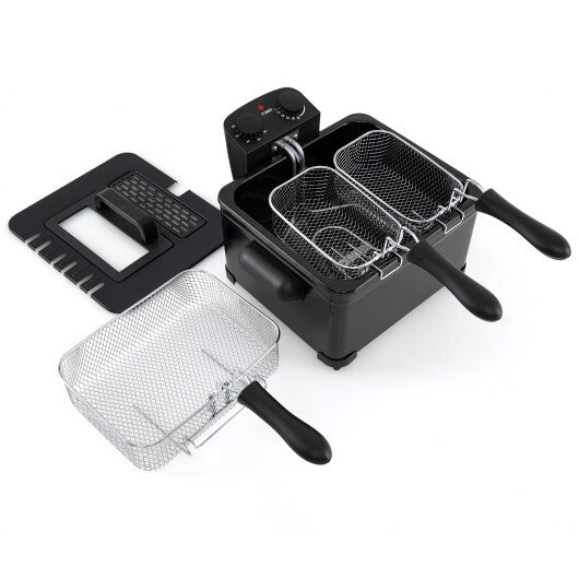 Costway Electric Deep Fryer 5.3QT/21-Cup Stainless Steel 1700W with Triple Basket Black