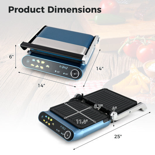 Costway 1200W Panini Press Grill with LED Display and 7 Grilling Modes-Blue