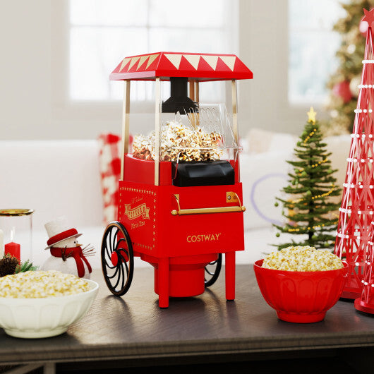 Costway Retro Hot Air Popcorn Maker 1200W with Kernel Measuring Cup-Red