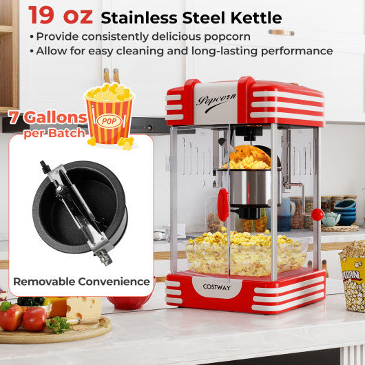 Costway Theater Style Countertop Popcorn Maker with Stainless Steel Kettle-Red