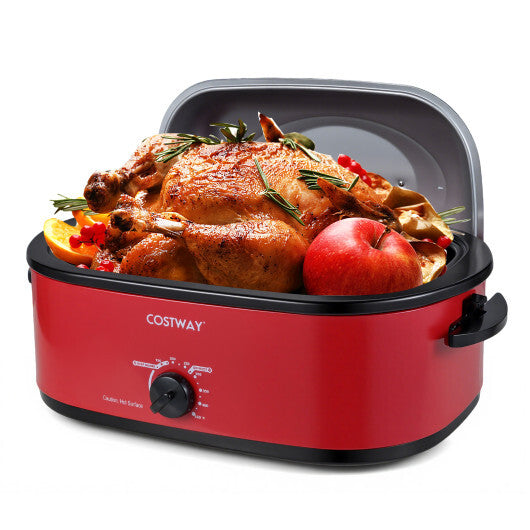 Costway 18QT Electric Roaster Oven with Self-Basting Lid Turkey Roaster with Removable Pan Red