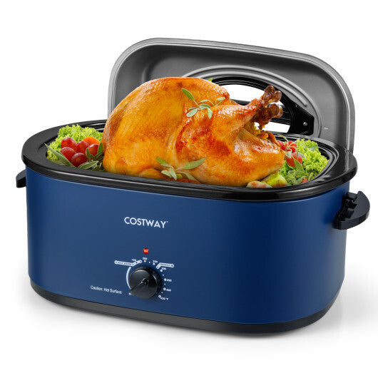 Costway 22QT Electric Roaster Oven Turkey Roaster with Visible and Self-Basting Lid Navy
