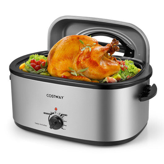 Costway 22QT Electric Roaster Oven Turkey Roaster with Visible and Self-Basting Lid Silver