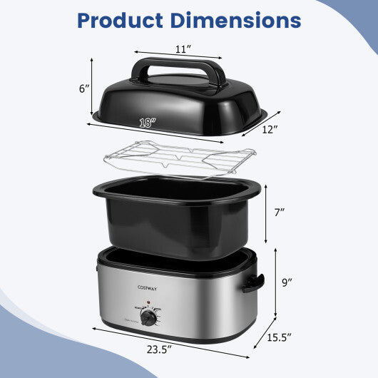 Costway 22QT Electric Roaster Oven Turkey Roaster with Visible and Self-Basting Lid Silver