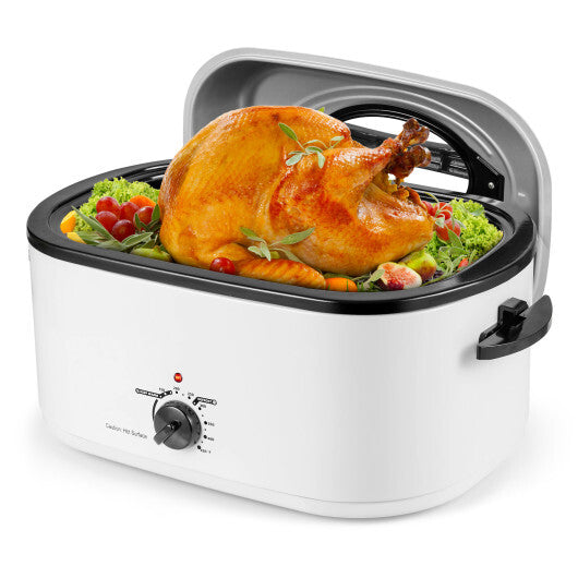 Costway 22QT Electric Roaster Oven Turkey Roaster with Visible and Self-Basting Lid White