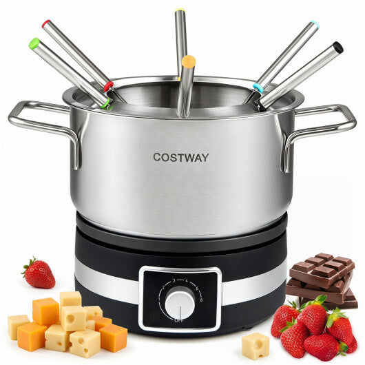 Costway 1200W Electric Fondue Pot Set with Removable Stainless Steel Pot and 6 Forks W2B