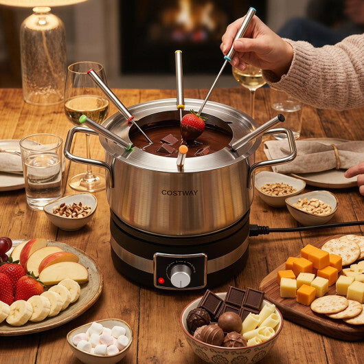Costway 1200W Electric Fondue Pot Set with Removable Stainless Steel Pot and 6 Forks W2B