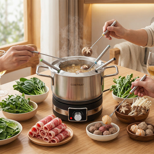 Costway 1200W Electric Fondue Pot Set with Removable Stainless Steel Pot and 6 Forks W2B