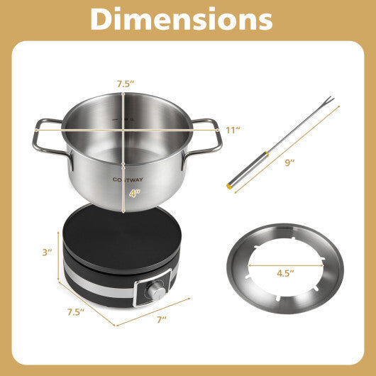 Costway 1200W Electric Fondue Pot Set with Removable Stainless Steel Pot and 6 Forks W2B