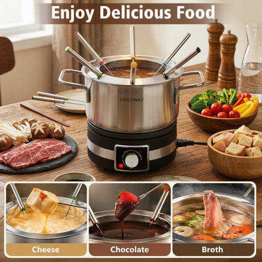 Costway 1200W Electric Fondue Pot Set with Removable Stainless Steel Pot and 6 Forks W2B