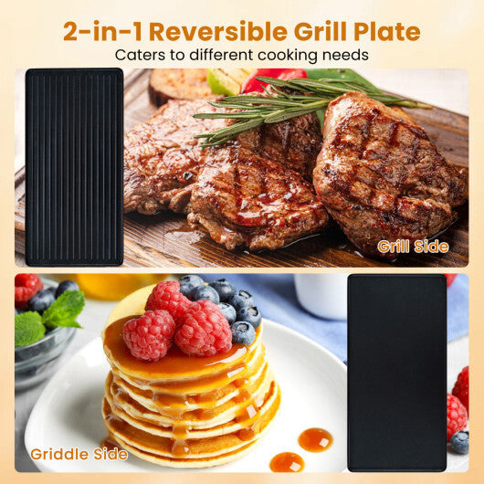 Costway 2-in-1 Table Grill and Griddle with Reversible Nonstick Plate for 8 W2B