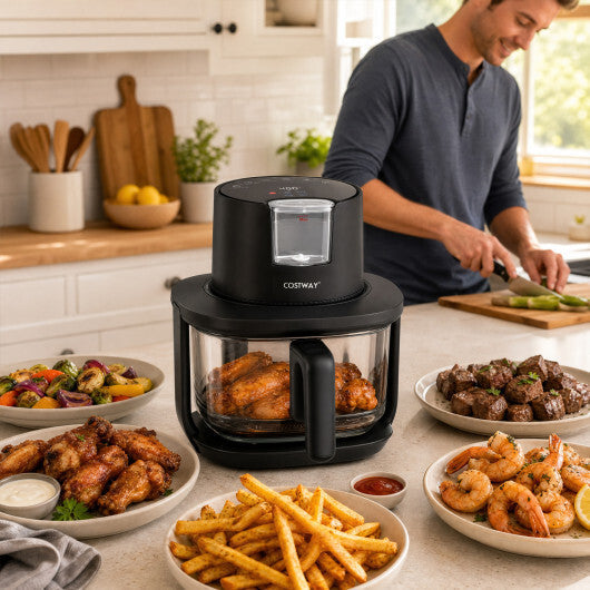 Costway 4.7 QT Glass Air Fryer with Steam Frying Mode-Black W2B
