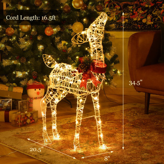 Costway 34.5 Inch Lighted Christmas Reindeer Decoration with 50 Warm White LED Lights W2B