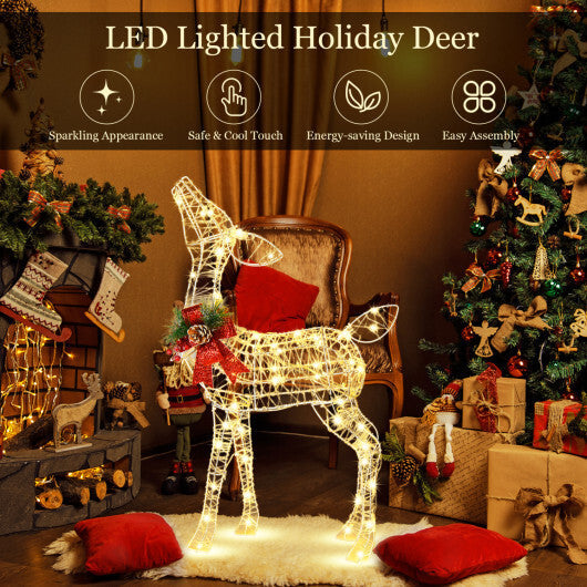 Costway 34.5 Inch Lighted Christmas Reindeer Decoration with 50 Warm White LED Lights W2B