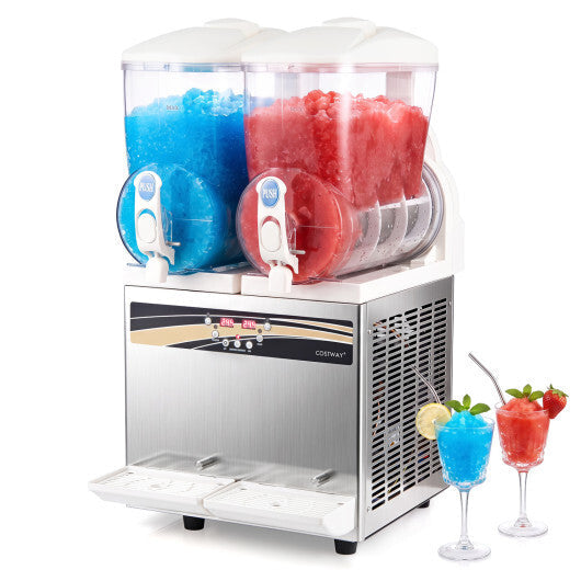 Costway 8 Gal Commercial Slushie Machine with LED Lights-Silver W2B