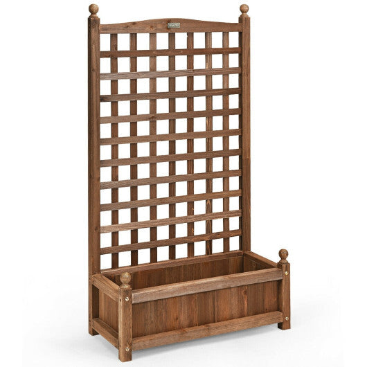 Costway Solid Free Standing Wood Planter Box with Trellis for Garden W2B