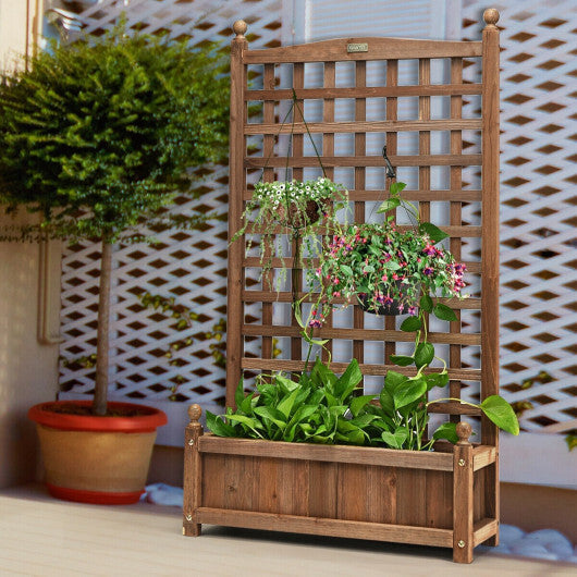 Costway Solid Free Standing Wood Planter Box with Trellis for Garden W2B